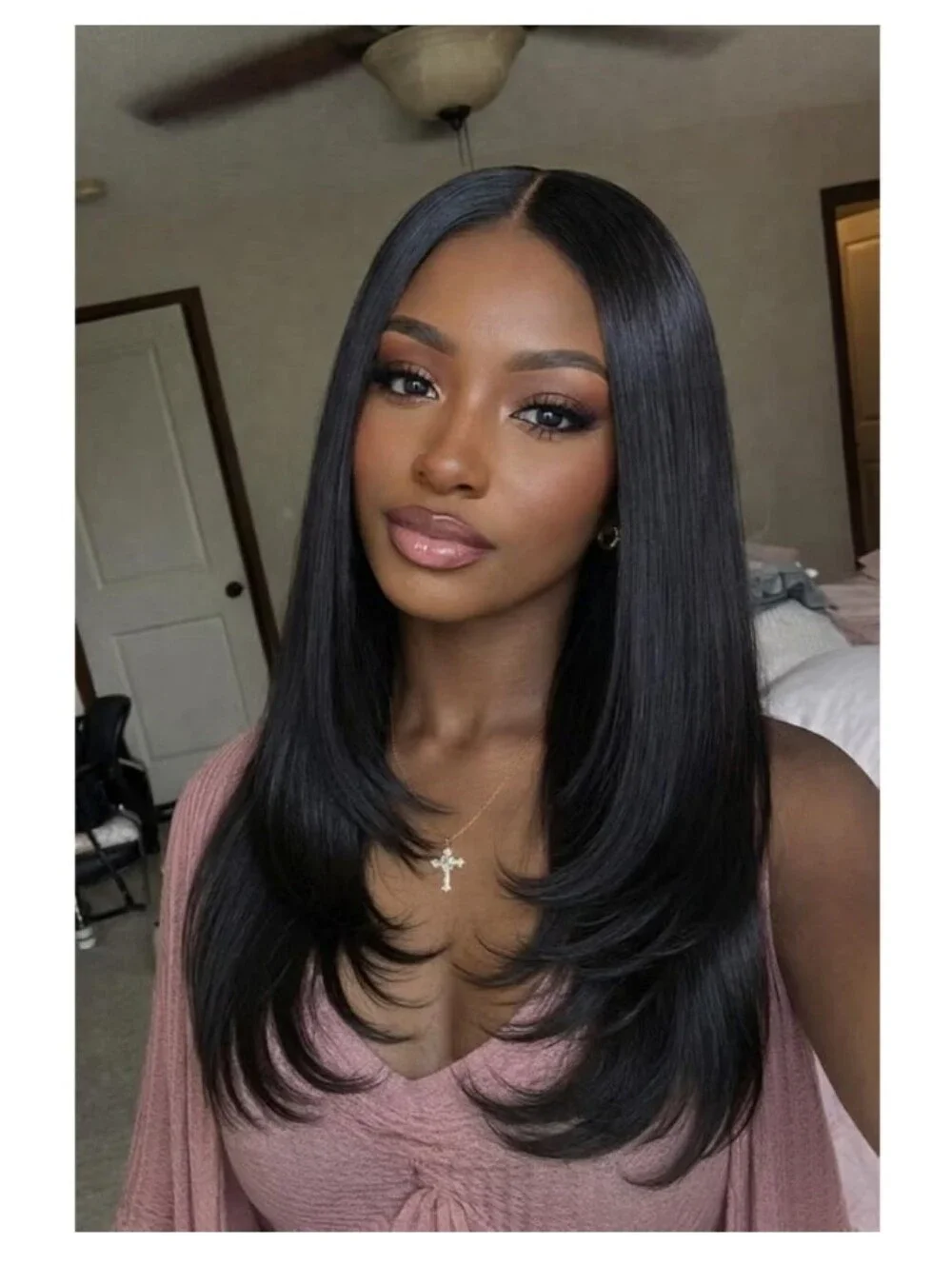 Sleek Long Straight Half Wig with V-Layer in Black